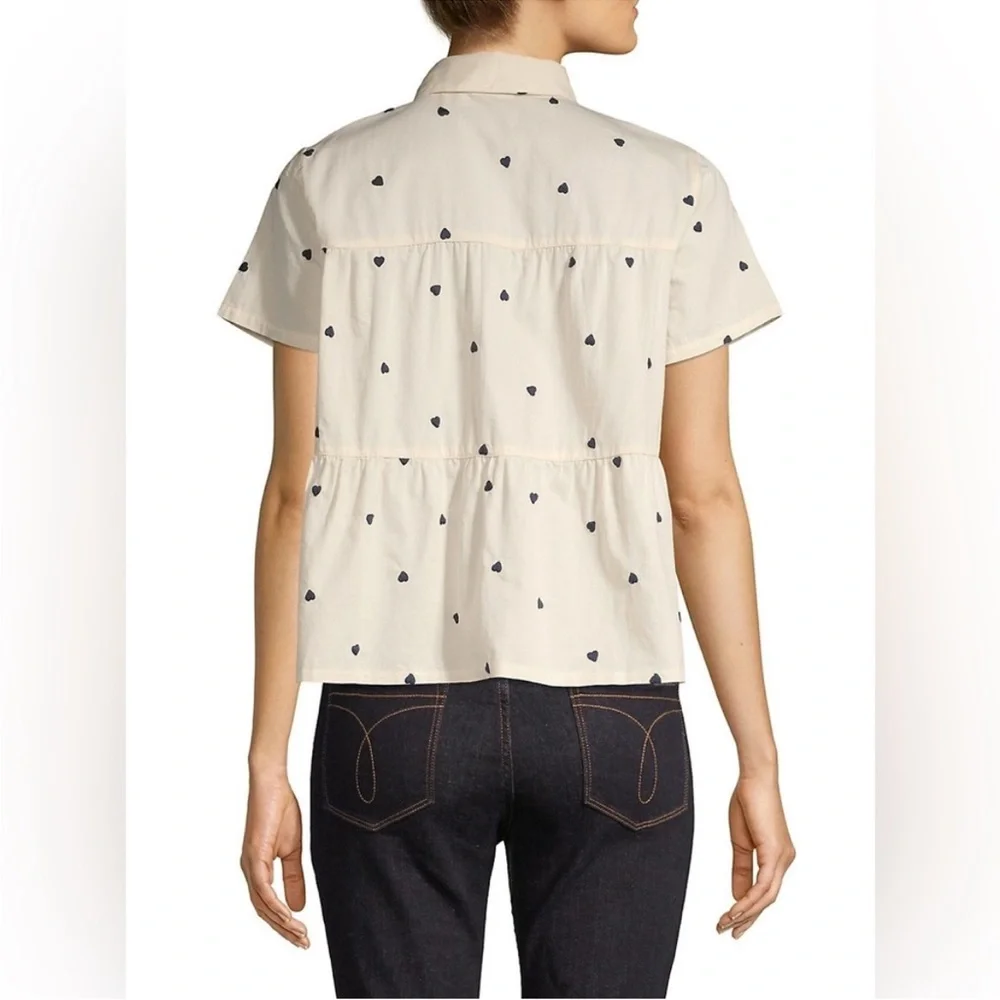 SOLD E Madewell Seamed Heart Print Button Down Short Sleeve Shirt Womens Medium - Picture 2 of 11